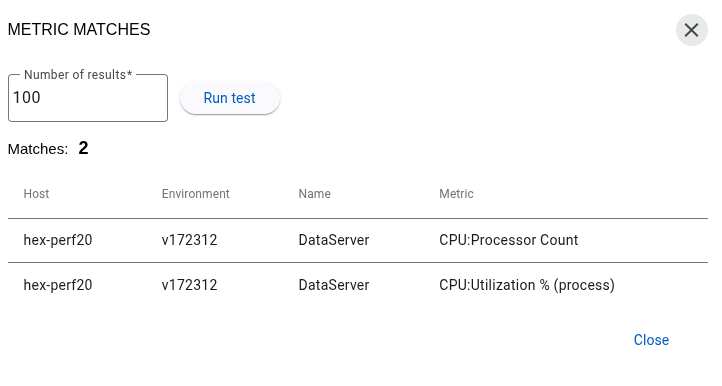Metrics matched by the DPS